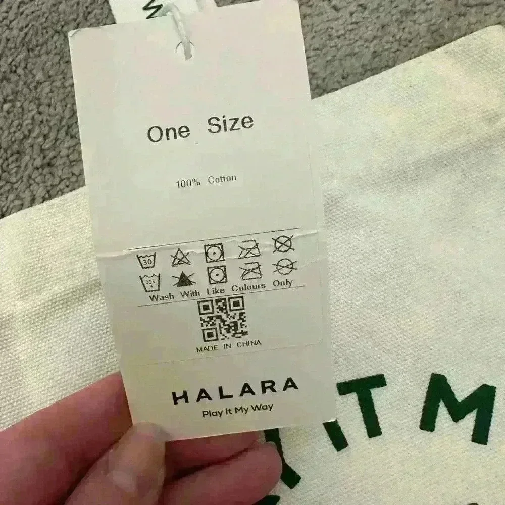 Halara Play It My Way Tote Bag Cotton Green and White